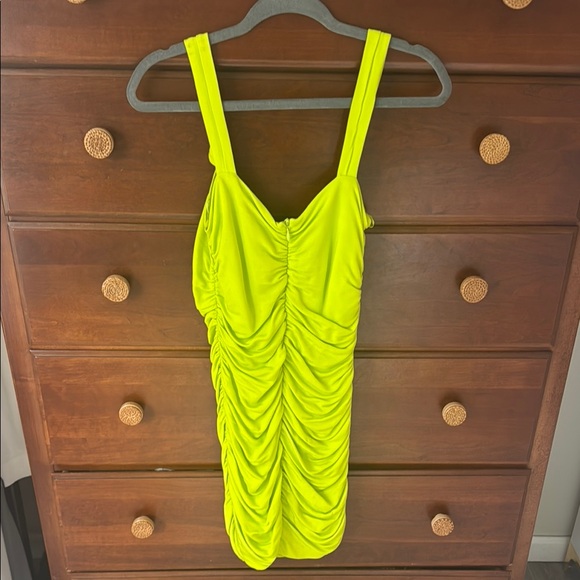 Zara Neon Yellow Ruched Dress - Picture 3 of 4